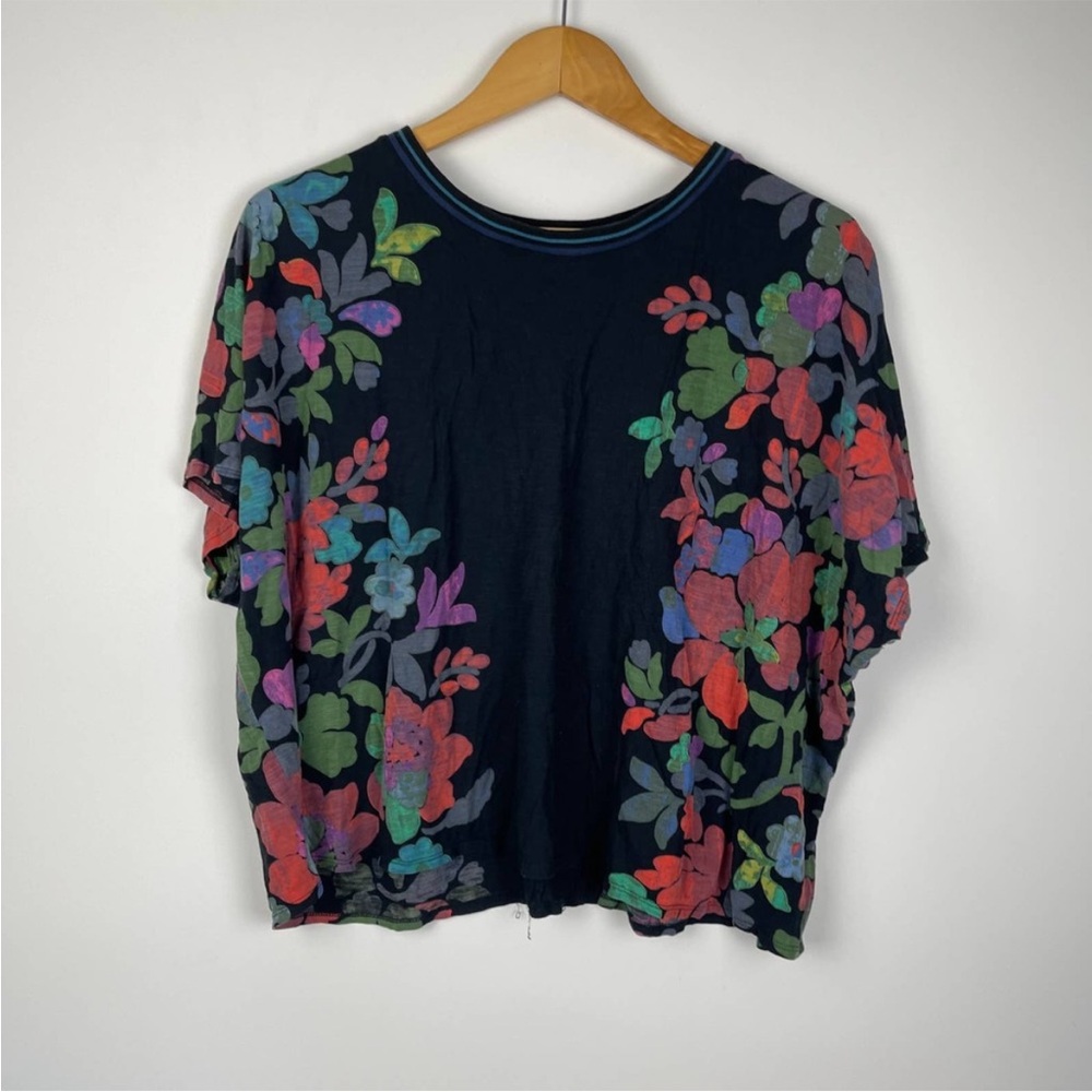 Anthropologie Black Floral-Accent Tee with Multicolor Blooms - Picture 4 of 8